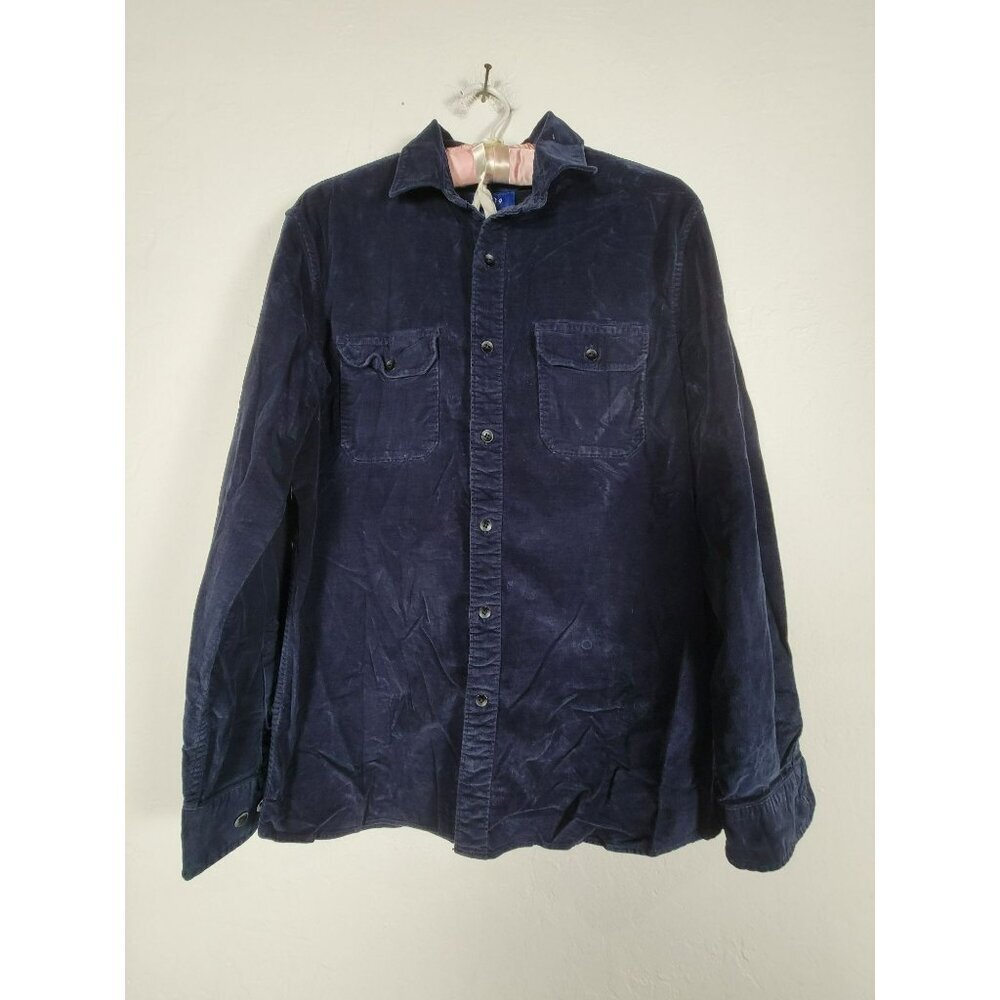APT.9 Men's Slim Fit Corduroy Collared Casual Button-Down Shirt Blue Medium
